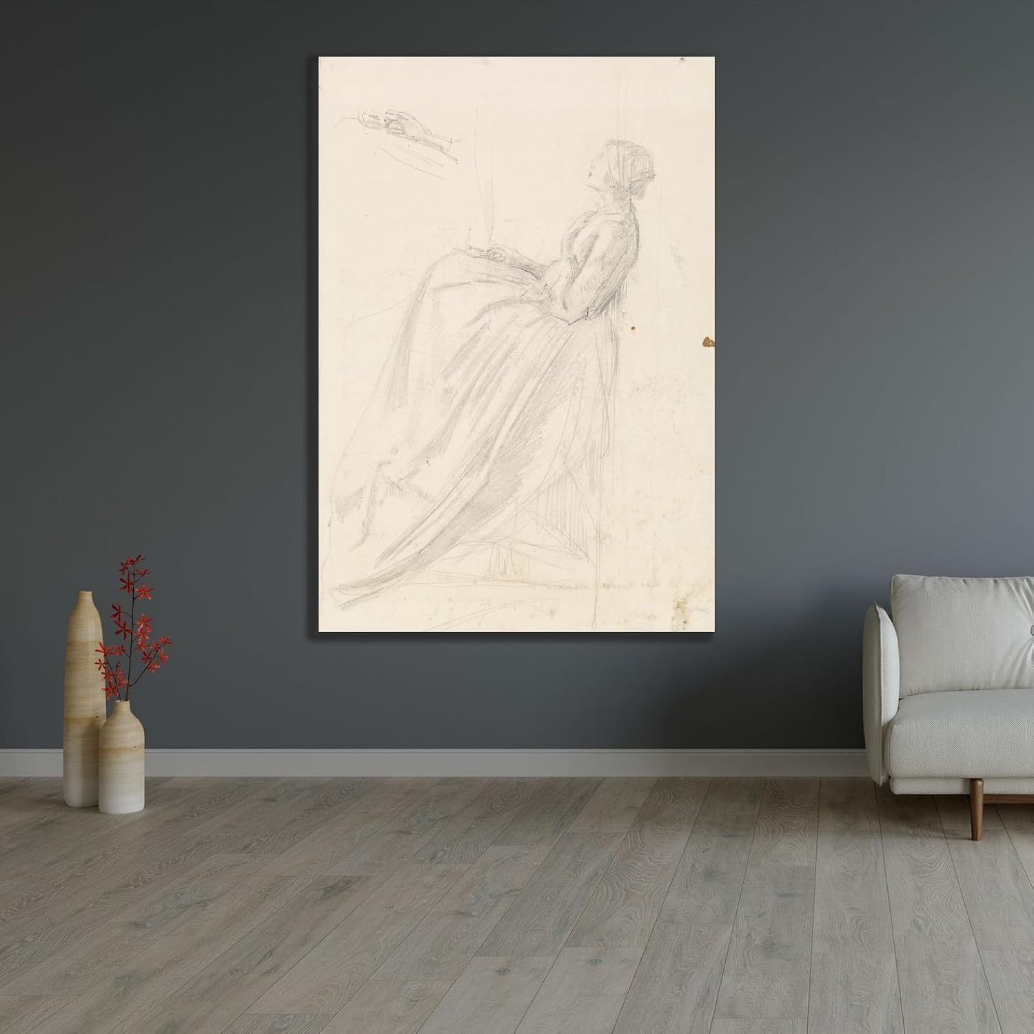 ArtDirect Female - Sketch of a Seated Woman Holding Lamp (1860) Unframed Art Print Giclee Poster by Sir John Everett Millais - Ready for Framing with Customization Sizes 7x10, 10x14, 14x20, 24x35, 33x48 and 41x60 inches