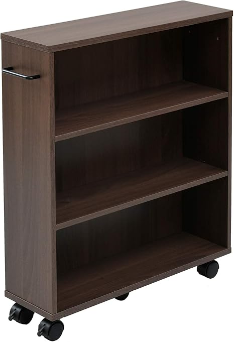 Amazon Co Jp 山善 本棚 スリム キャスター付き 本棚 幅17 奥行55 高さ68 5cm 取っ手左右付け替えok コミック まんが 収納目安105冊 組立品 ウォルナット Ccw 7055cr Wl