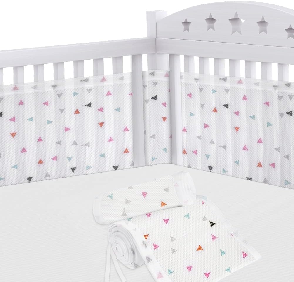 Aolso Protector de Cuna,Parachoques de Cuna para Bebés,Malla para Cuna para Bebé,Protector de Cuna Adecuado,Cuna de protección de Cuna Cubierta,Cuna de Bebé de Malla Transpirable(Triángulo)