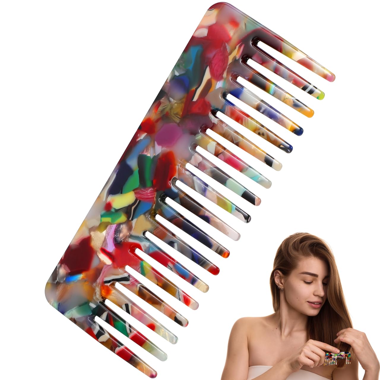 Beaupretty Wide Tooth Comb Tortoise Comb Hair Detangler No Handle Acetate Pocket Hairdressing for Thick Curly Wavy Wet Dry Hair Colorful