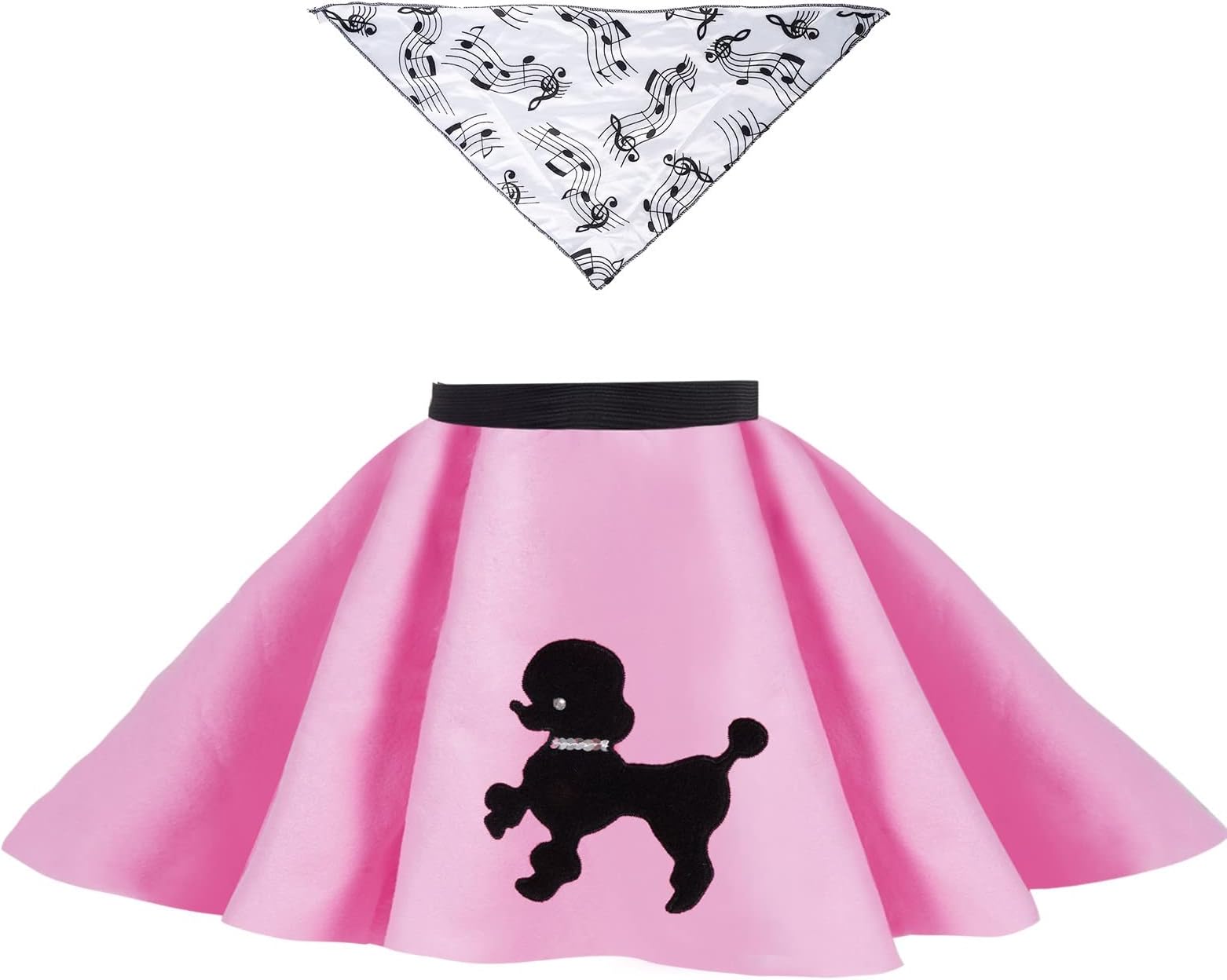 1950s Light Pink Poodle Skirt for Toddlers with Musical Note Printed Scarf | Light Pink Toddler Sock Hop Skirt
