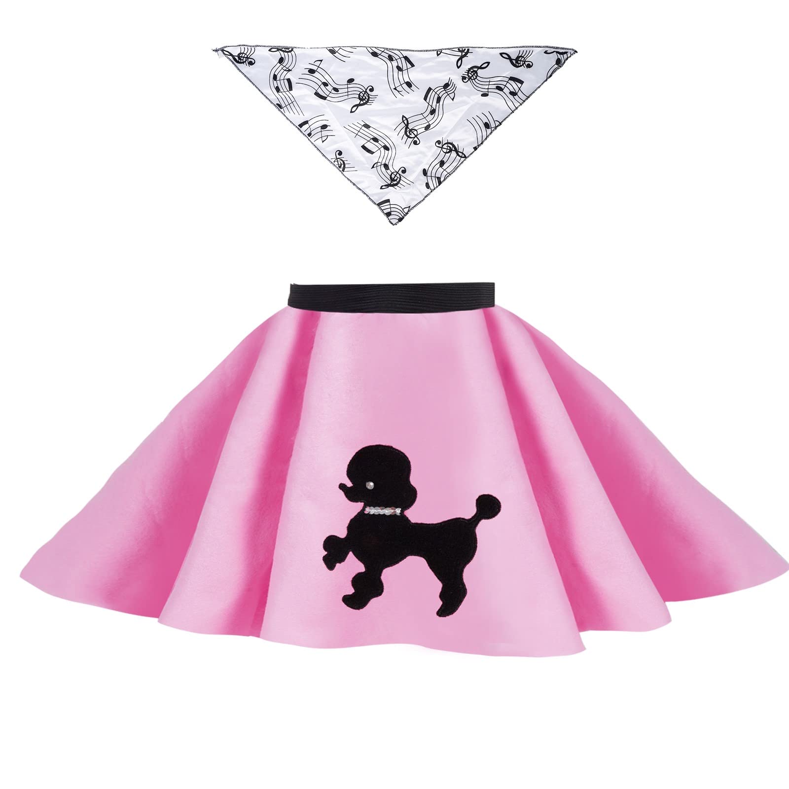 1950s Light Pink Poodle Skirt for Toddlers with Musical Note Printed Scarf | Light Pink Toddler Sock Hop Skirt