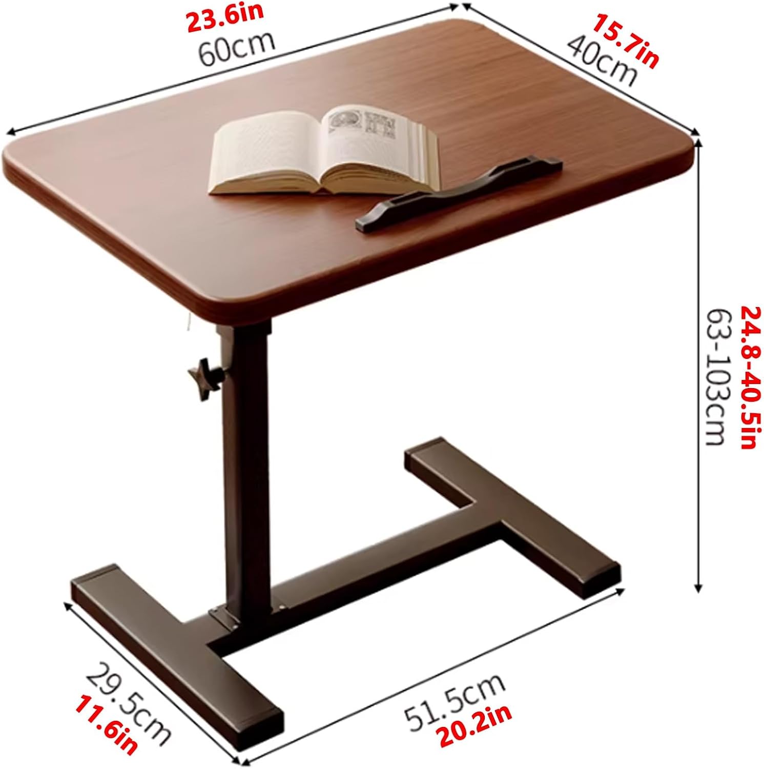 90° Tiltable Mobile Standing Desk, Height Adjustable Overbed Table with Wheels, Rolling Laptop Standing Desk, 360° Free Rotating Sofa Side Table for Small Space Offices(Brown)