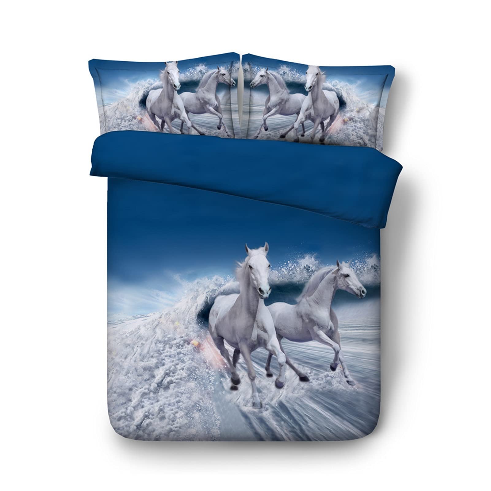 Parure de lit chevaux blancs enneigés pour une ambiance de chalet d'hiver king size chic