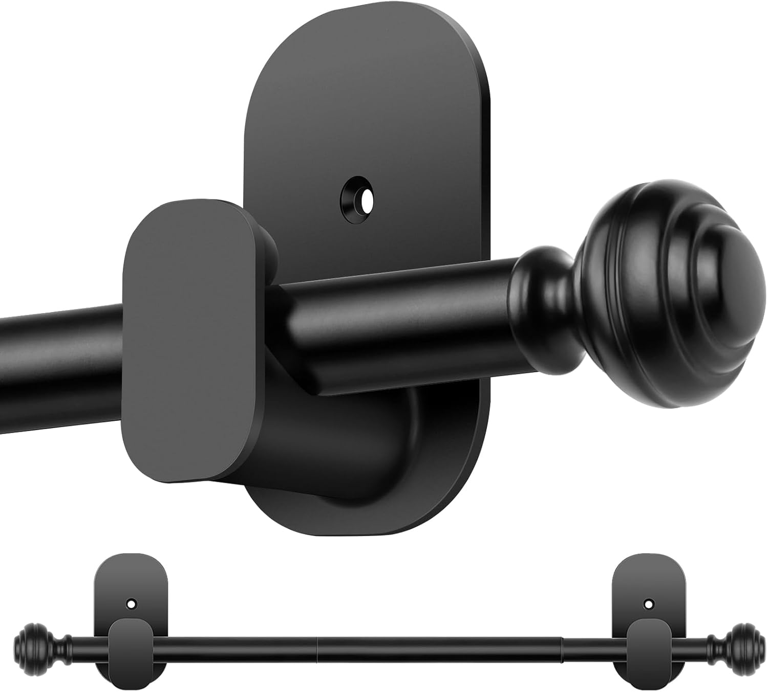 KAMANINA Curtain Rods No Drilling for Windows 32 to 86 Inches, 5/8 Inch Adjustable Renter Friendly Curain Rod with 3M Adhesive Brackets, Black Black 32-86"