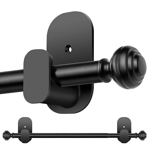 KAMANINA Curtain Rods No Drilling for Windows 32 to 86 Inches, Black | Renter Friendly, Easy Tool-Free Install, 5/8" Adjustable Drapery Rod, for Apartment, Dorm, Door, RVs, 3M Adhesive Brackets