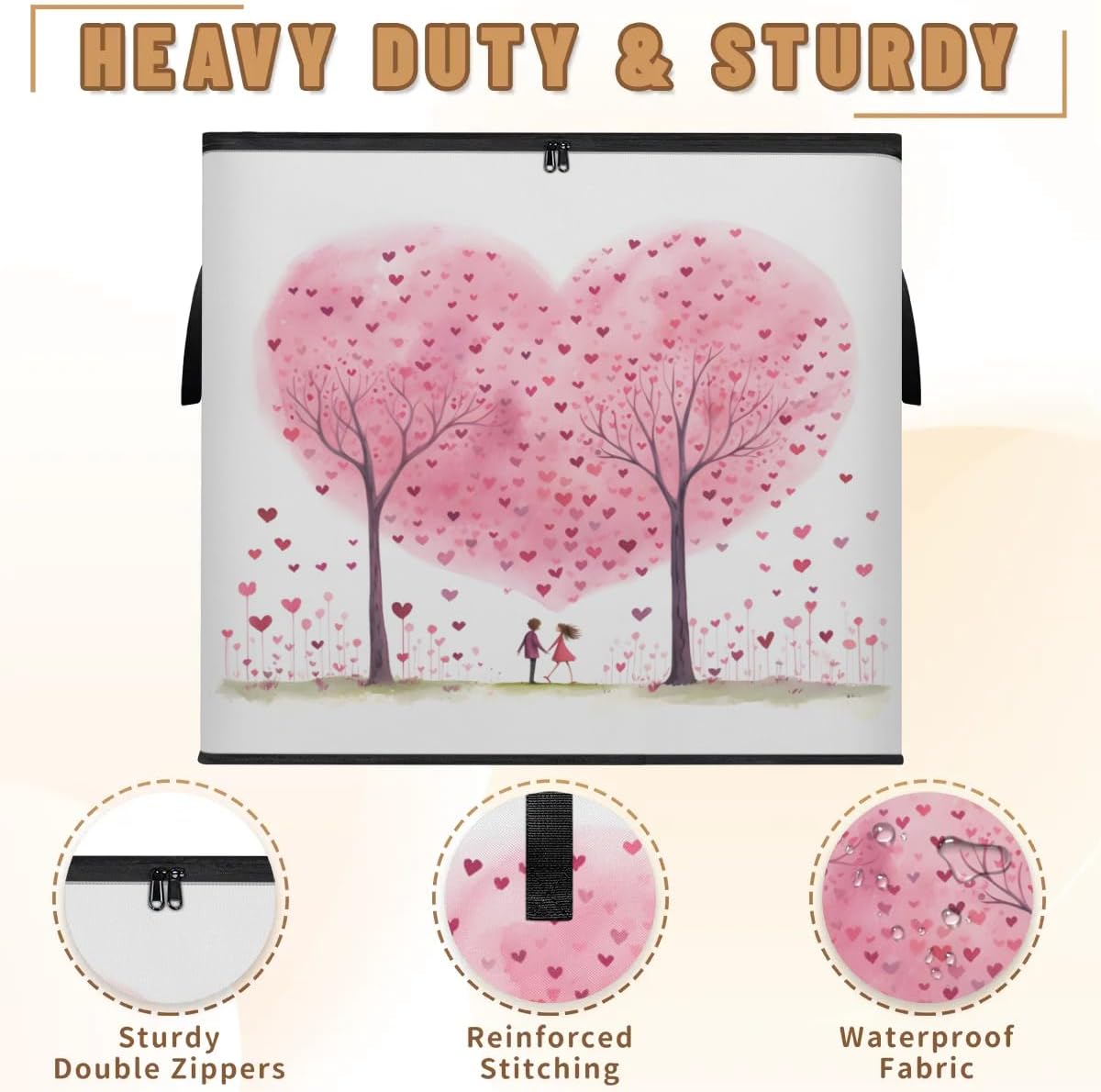 Honeybaby 214L Extra Large Comforter Storage Bag Valentines Day Happy Storage Totes with Lids Waterproof Closet Organizer Folding Blanket Storage Bags for Clothes Bedding Pillows