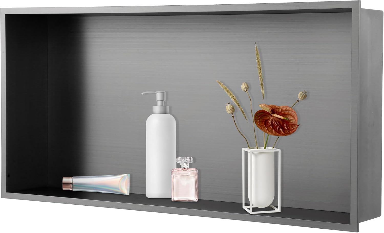 Recessed Shower Niche, 12"x24" Brushed Gray Wall Niche, Stainless Steel Cabinet Insert Tile Ready, NO Tile Needed for Wall Storage Organizer