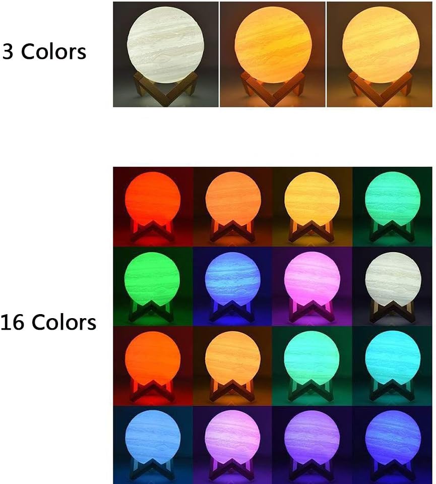 3D Jupiter Night Lamp Planet Light Remote & Touch Control 16Colors with Stand USB Recharging Night Light Bedroom Decor Birthday Gift