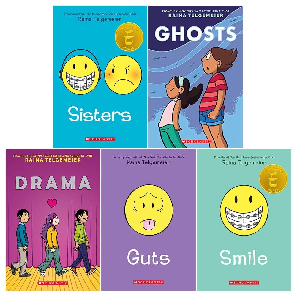 Raina Telgemeier Collection Box Set (Smile, Drama, Sisters, Ghosts, Guts)