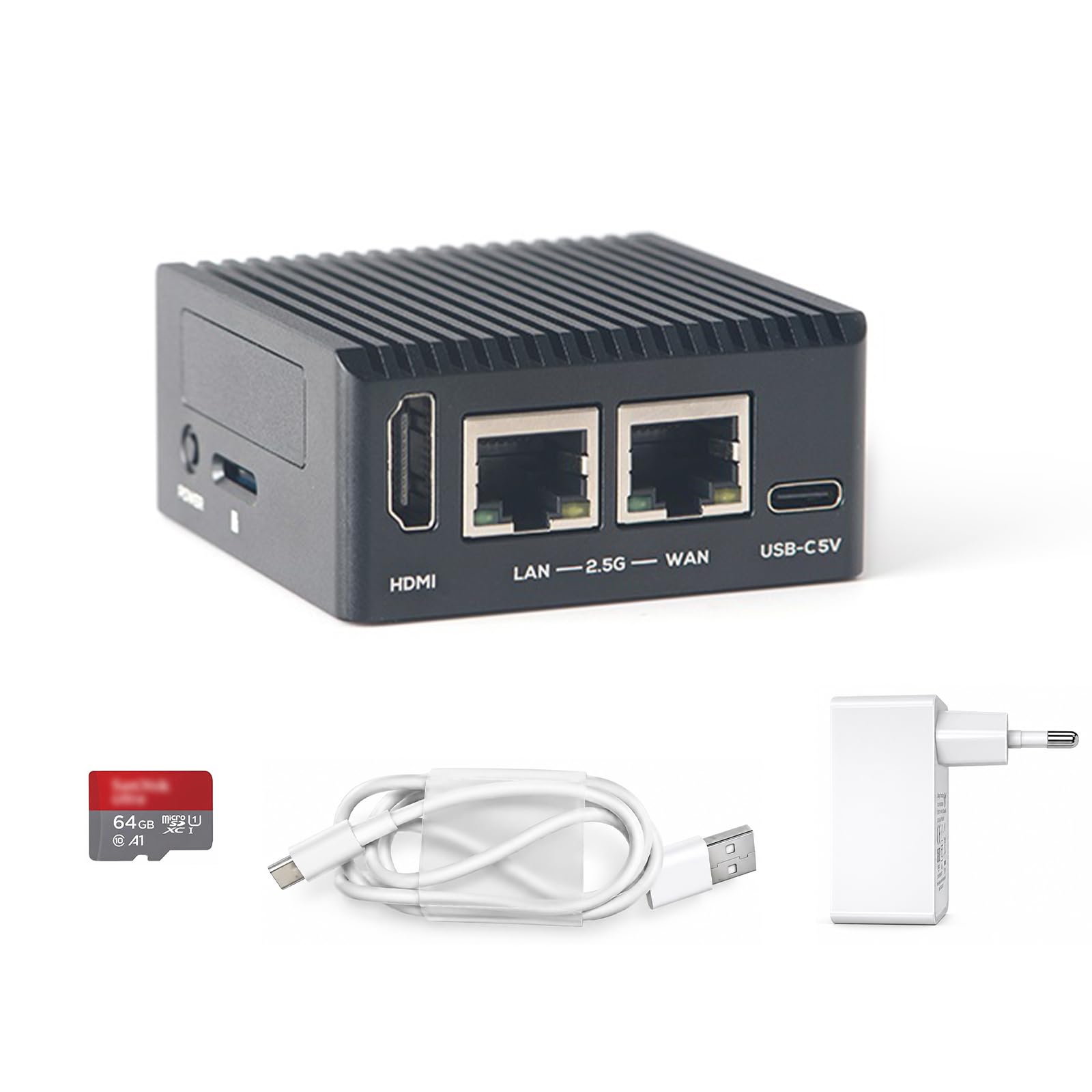 NanoPi R76S RK3576 Routeur Octa-Core 2,5 G, 3/4 Go LPDDR4X 0/64 Go eMMC, 6TOPS NPU, Dual 2,5 GbE, M.2 SDIO, USB 3.2, 4K HDMI, Mini IoT Gateway (3 Go de RAM - sans eMMC, avec carte TF 64 Go et bloc