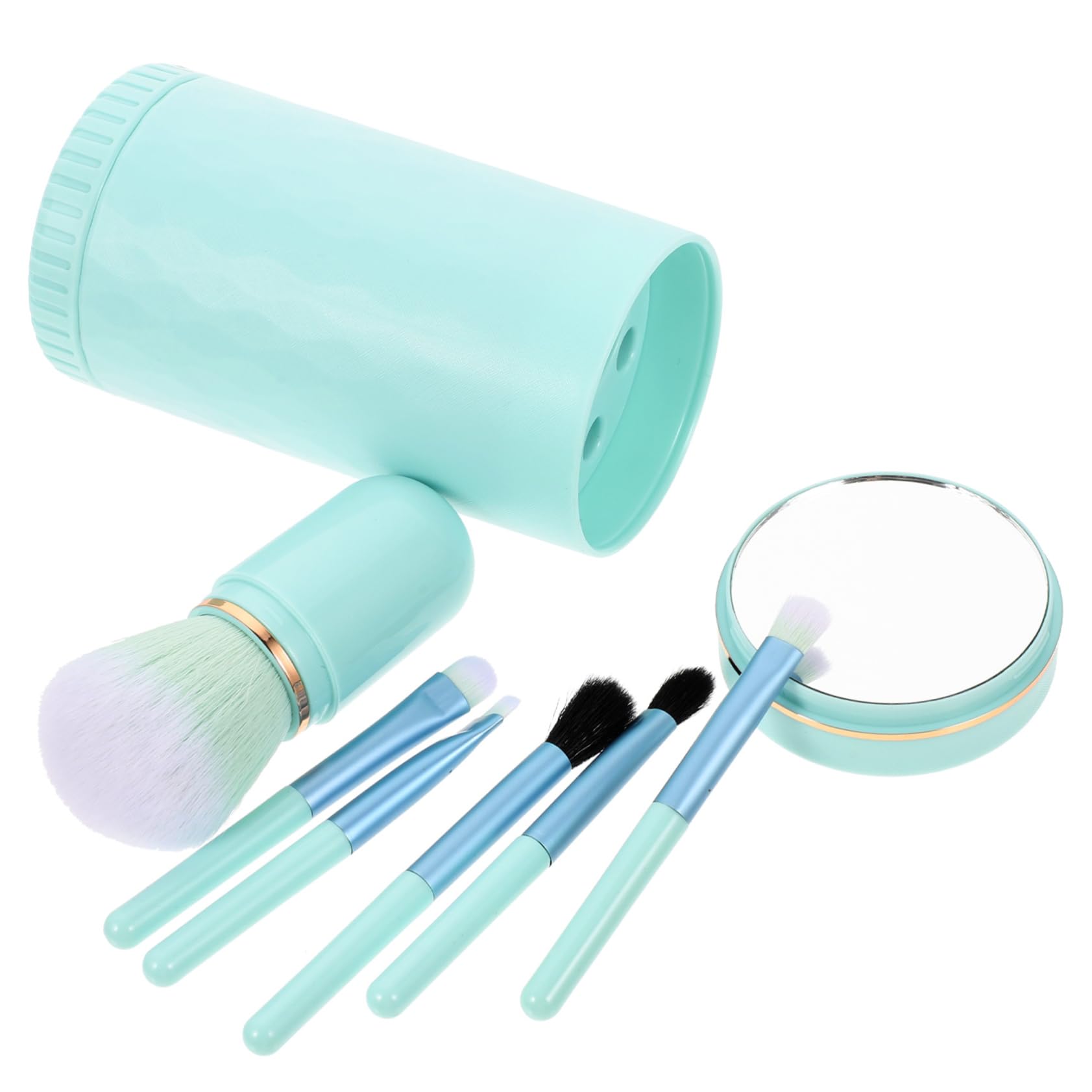 Healeved 5sätze Professionelle Makeup Pinsel Mit Blush-puder Tragbare Kosmetik Bürsten Für Makeup Kit Mit Spiegel Wasserblau Praktische Beauty Werkzeuge Für Reisen