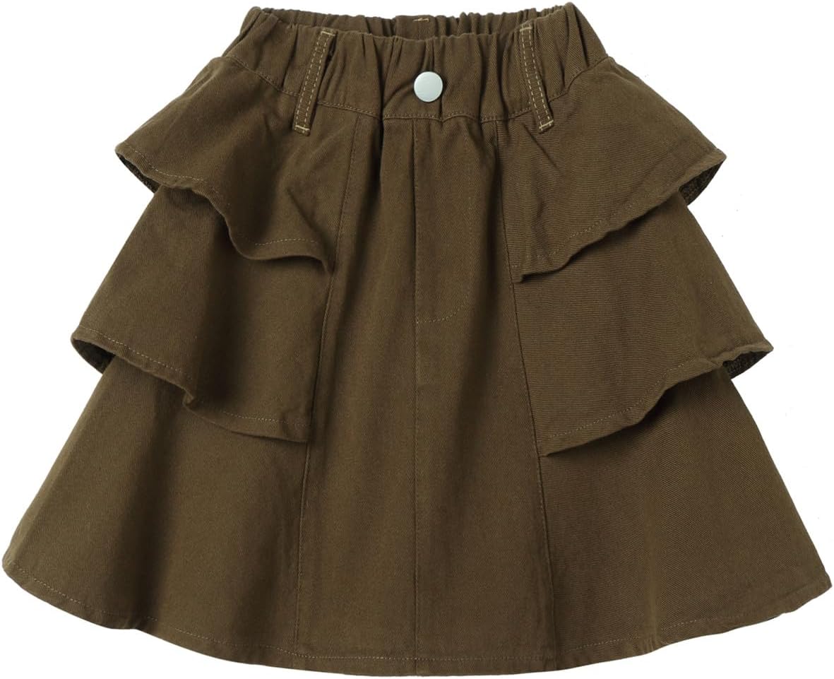 Mud Kingdom Girl Ruffle Denim Skirt Elastic Waist Tiered Cotton