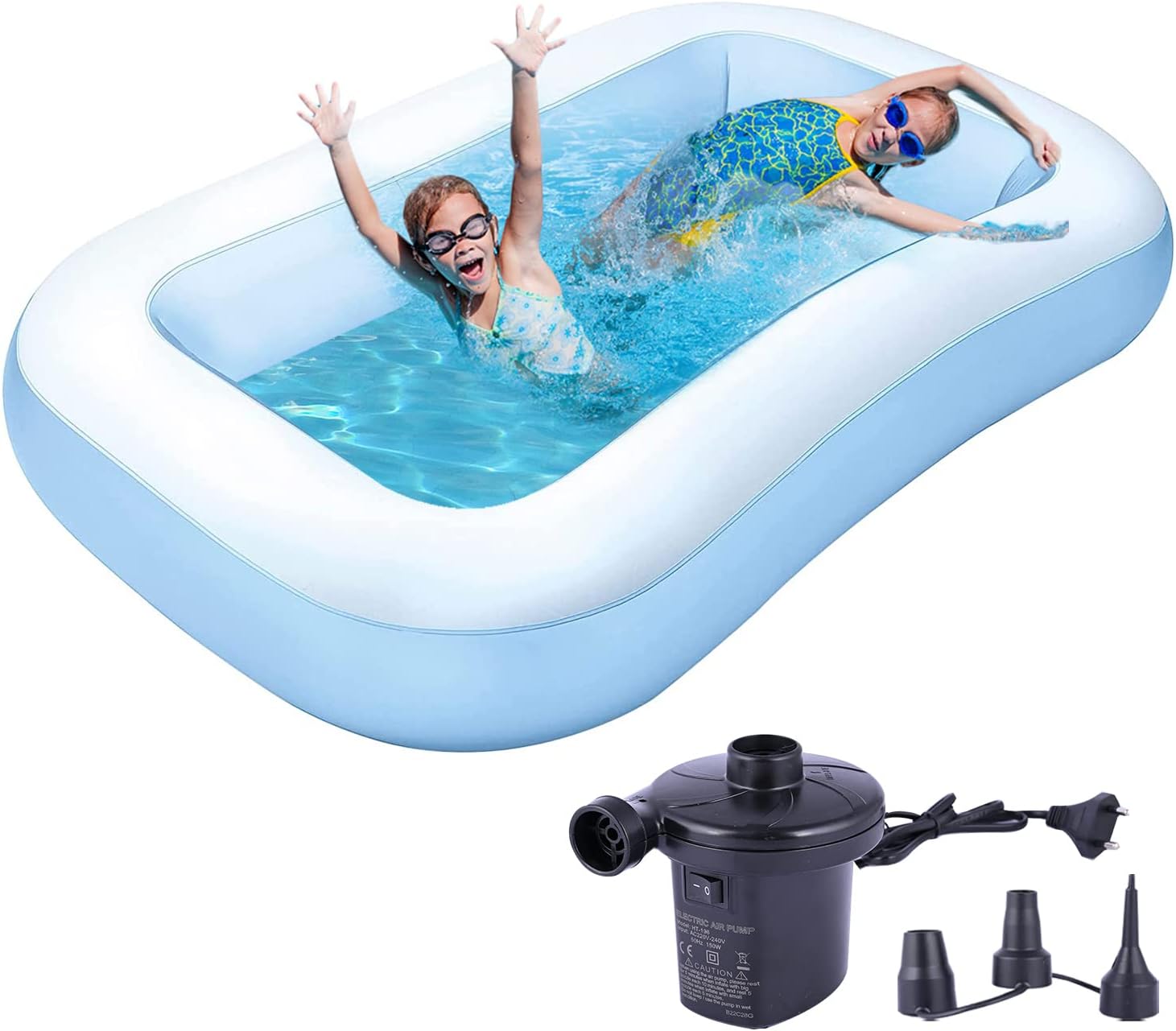 P for Pogu Rectangular Inflatable Kids Swimming Pool Bathtub Soft Material Spa Bath Tubs with Electric Pump for Outdoor Garden Party(Blue, 5.5 Feet)