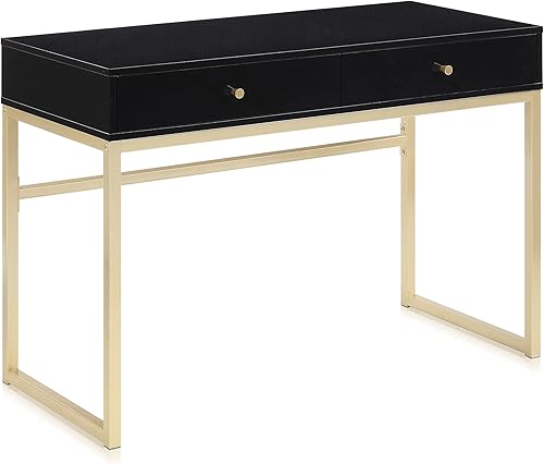 BELLEZE moderna mesa de tocador, mesa de maquillaje o escritorio para oficina en casa, computadora, portátil, para escribir, con dos cajones de Negro