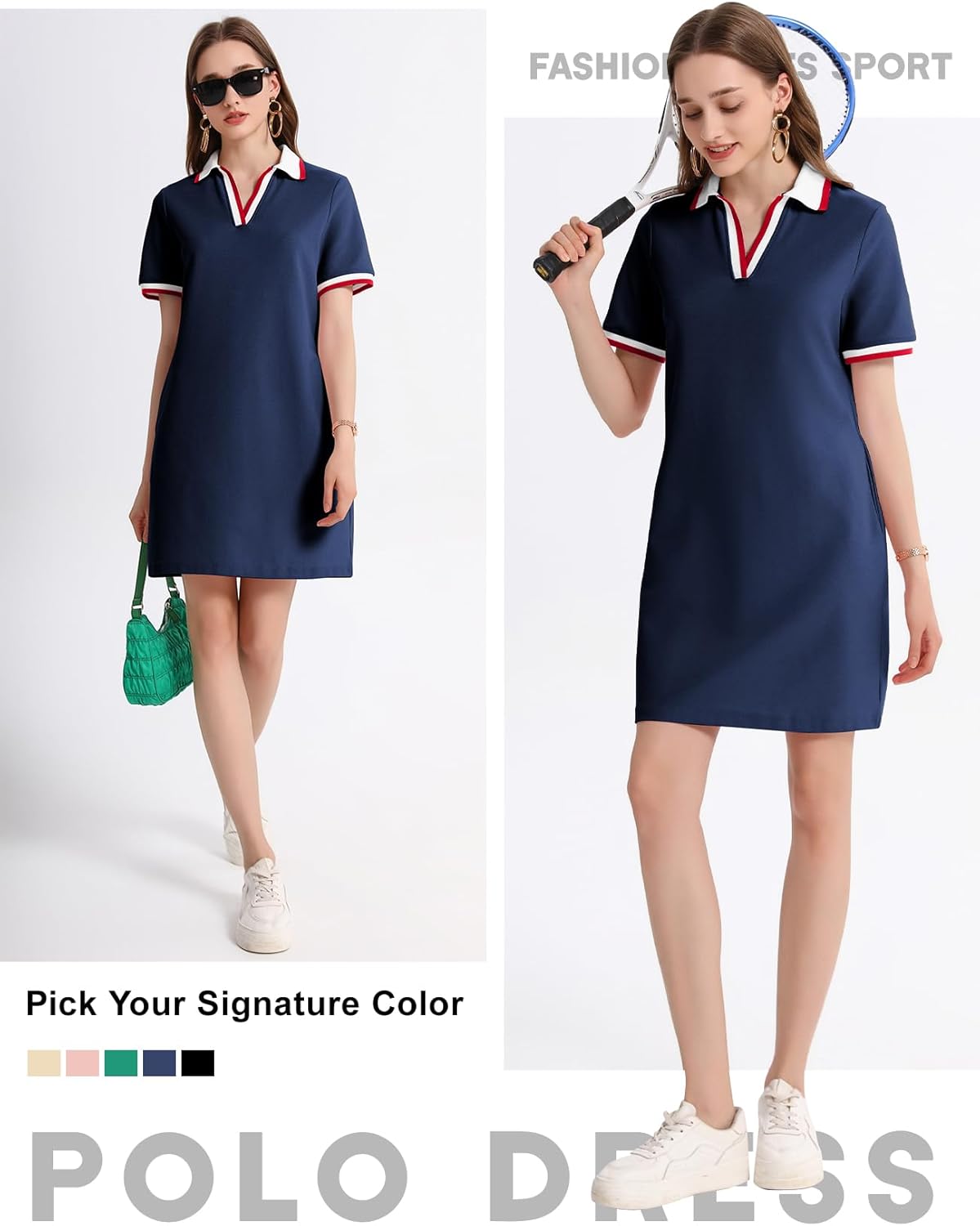 PEHMEA Women's Polo Dress Collared Short Sleeve V Neck Golf Tennis Casual Mini Summer Shirt Dresses with Pockets - Image 6