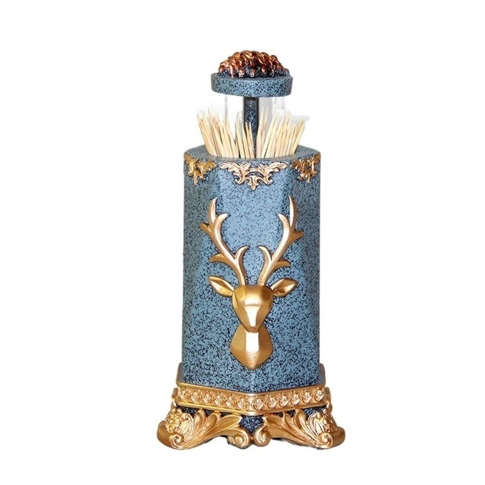 AYCDL Toothpick Dispenser Toothpick box home creative automatic press toothpick box desktop cosmetic cotton storage toothpick bucket Toothpick Holder,Gold