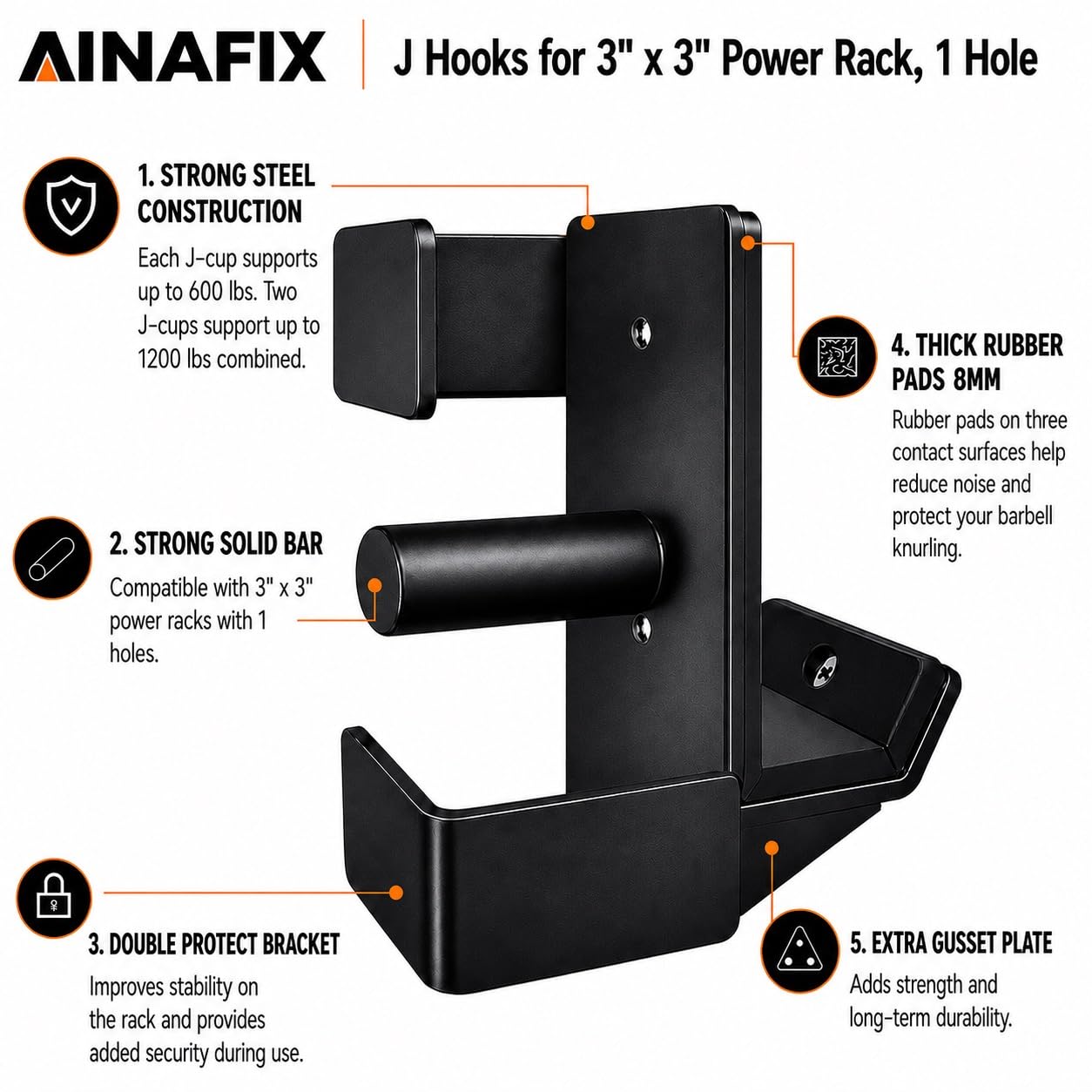Amazon | AINAFIX Jフック 3インチ x 3インチのパワーラック用、パワー