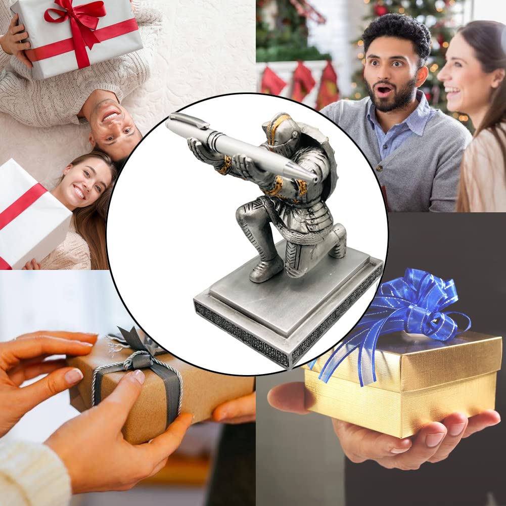ThreeH Cavaliere Portapenne Organizer Scrivania e Accessori Soldato con Scudo Come Regalo con Penna Decorazione per la casa