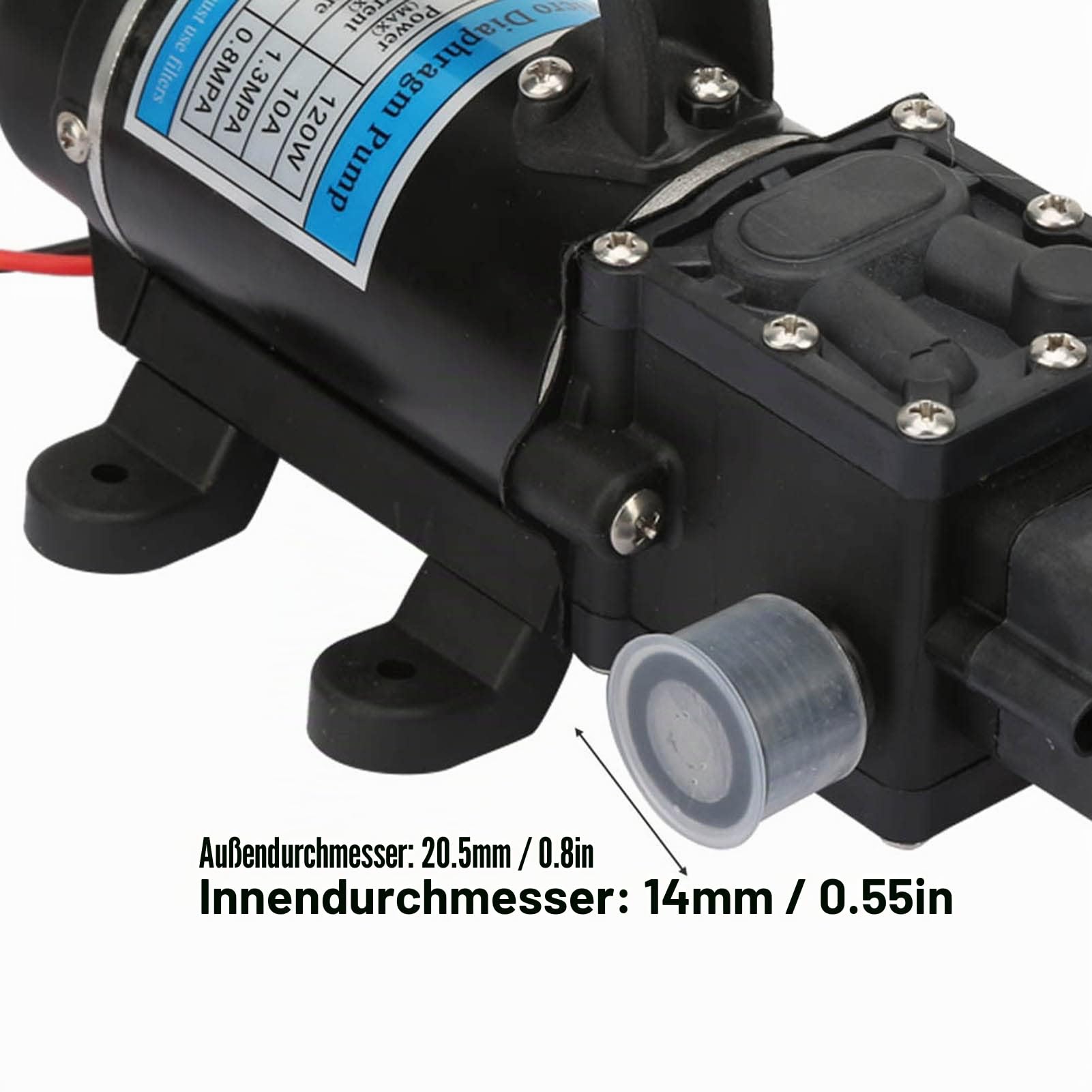 Selbstansaugende Wasserpumpe,12V/24V Wasserpumpen 120 W elektrische Wasserpumpe 10L/m mit Überstromschutzvorrichtung für Hochdruckreiniger(12V 3210YD-12-120FS)