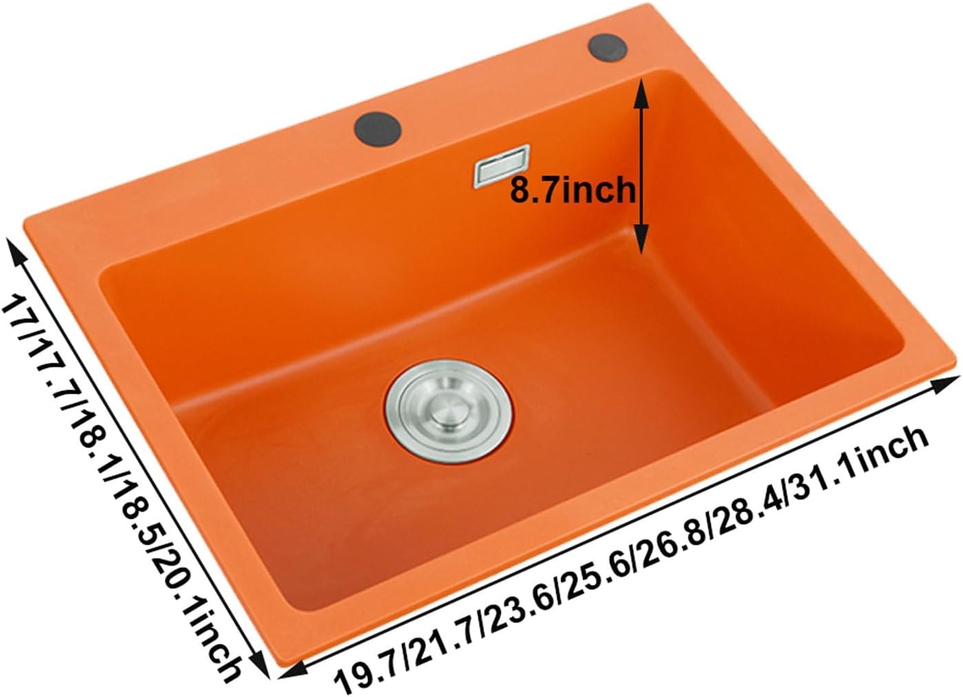 Drop-in/Undermount Single Bowl Granite Kitchen Sink in Orange,Single Sinks,Bar Sink for Kitchen Bathroom Cloakroom Balcony Laundry(65 * 46cm(25.6 * 18.1inch))