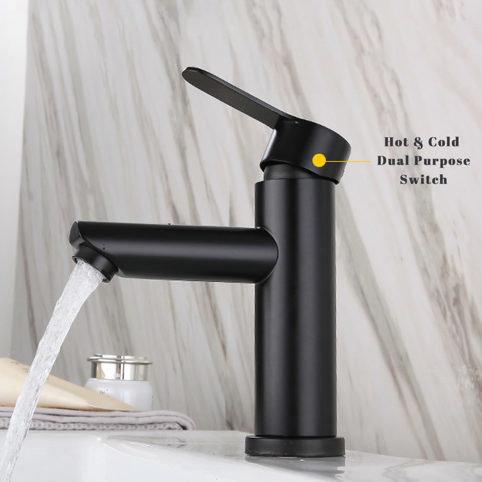 Robinet Salle de Bain Noir Mitigeur Lavabo Robinet Salle Bain Robinet Lavabo Robinet de lavabo haut en acier inoxydable Mitigeur Salle Bain Contrôle de l'eau Chaude et Froide