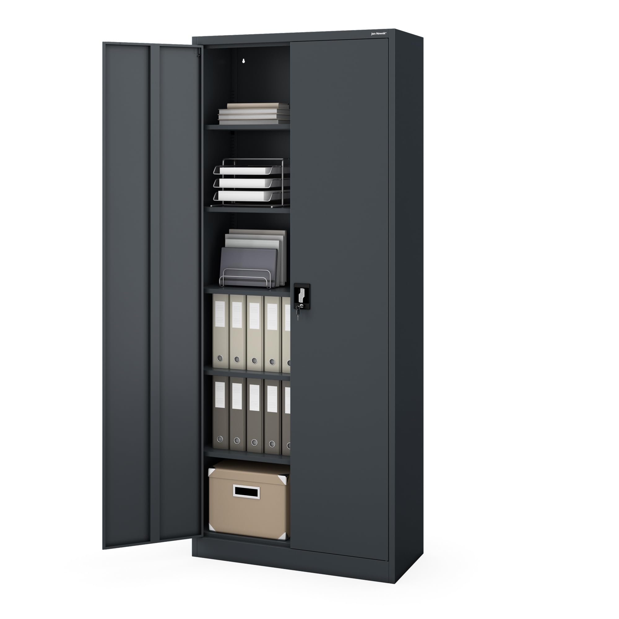 Jan Nowak Armario metálico de Oficina y Taller Alto con Cerradura Armario para Documentos y Herramientas 220 x 90 x 40 cm con 5 estantes Regulables | Armario para documentos (5 estantes, 60 kg cada uno, con cerradura, montaje en pared, 220 x 90 x 40 cm)