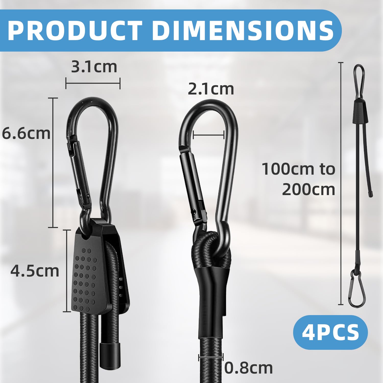 Pulpos Elásticos Ajustables, 4 Piezas Pulpos Elasticos con Gancho 100 cm, 2,6 Veces Más Flexible Cuerda Elástica con Gancho para Transporte de Equipaje, Toldos, Cajas de Carga, Camping, Negro