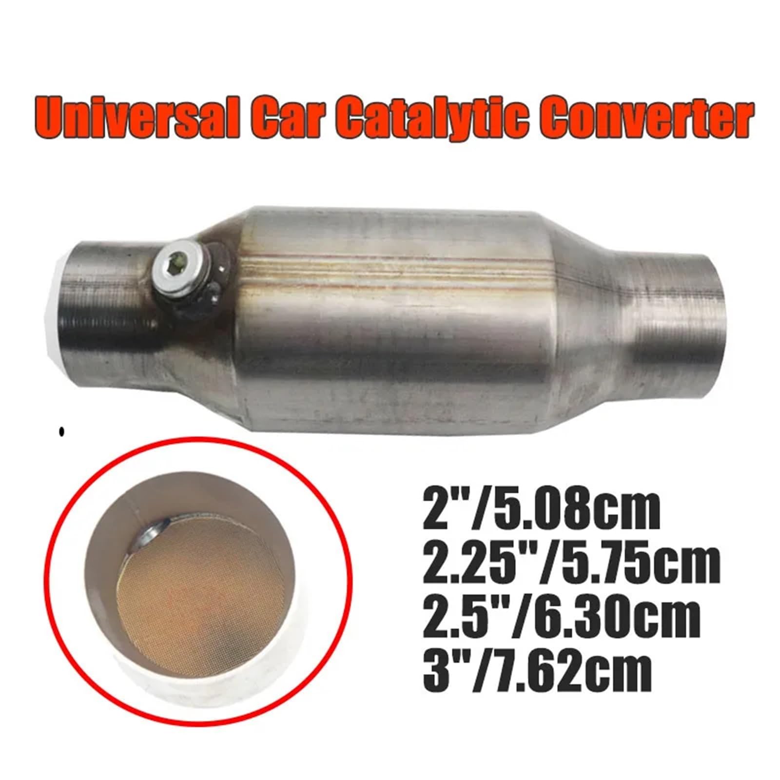 Catalizzatore Convertitore catalitico universale da 2'', 2,25'', 2,5'', 3" con sensore di ossigeno, catalizzatore per marmitta ad alto flusso da 400 celle Scarico Catalizzatore Catalitico(2.25 inch)