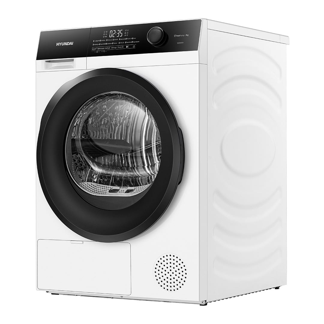 Hyundai Secadora Bomba Calor 9 Kg, Carga Frontal, Blanco, HSB900A2D. 700W, 14 Programas, Función Antiarrugas, Función Antiarrugas, Tambor Waterdrop, Eficiencia Energética Clase A++