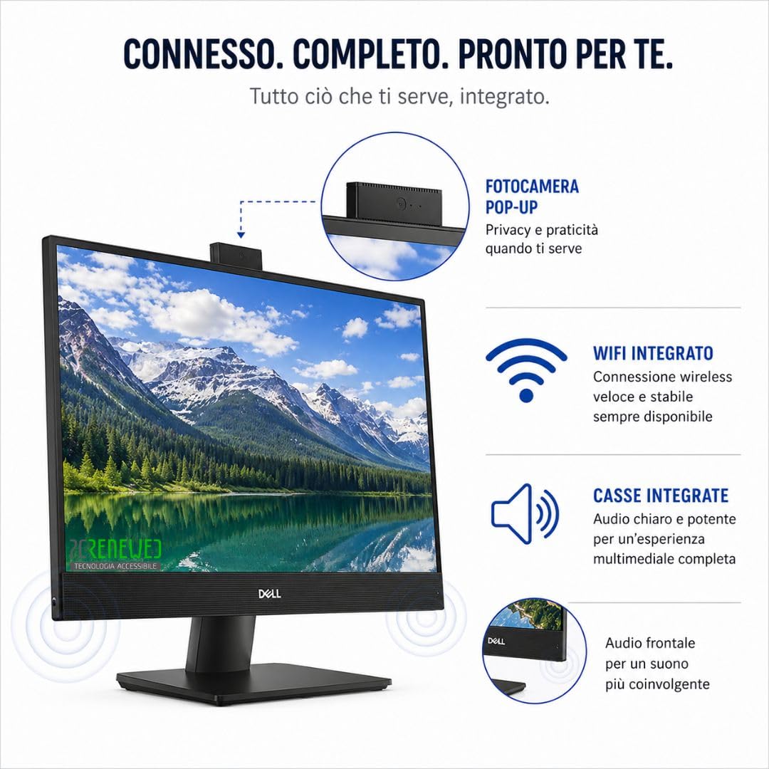 Dell Optiplex 7470 All-in-One Touch 23.8" Full HD |CPU i5-8500 | 16GB RAM | SSD 256GB NVMe | WiFi | Webcam Pop-Up | Windows 11 Pro | PC Desktop (Ricondizionato)