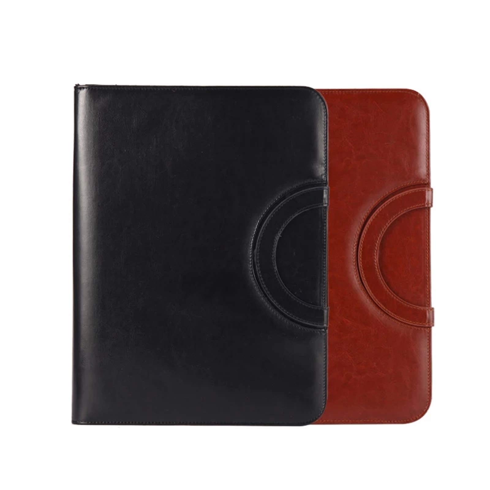 Teczka A4 z notesem, Teczka na dokumenty A4 ze skóry PU, zapinana na zamek, na konferencję biznesową, czarno-brązowa, 34 x 25 cm(Black)