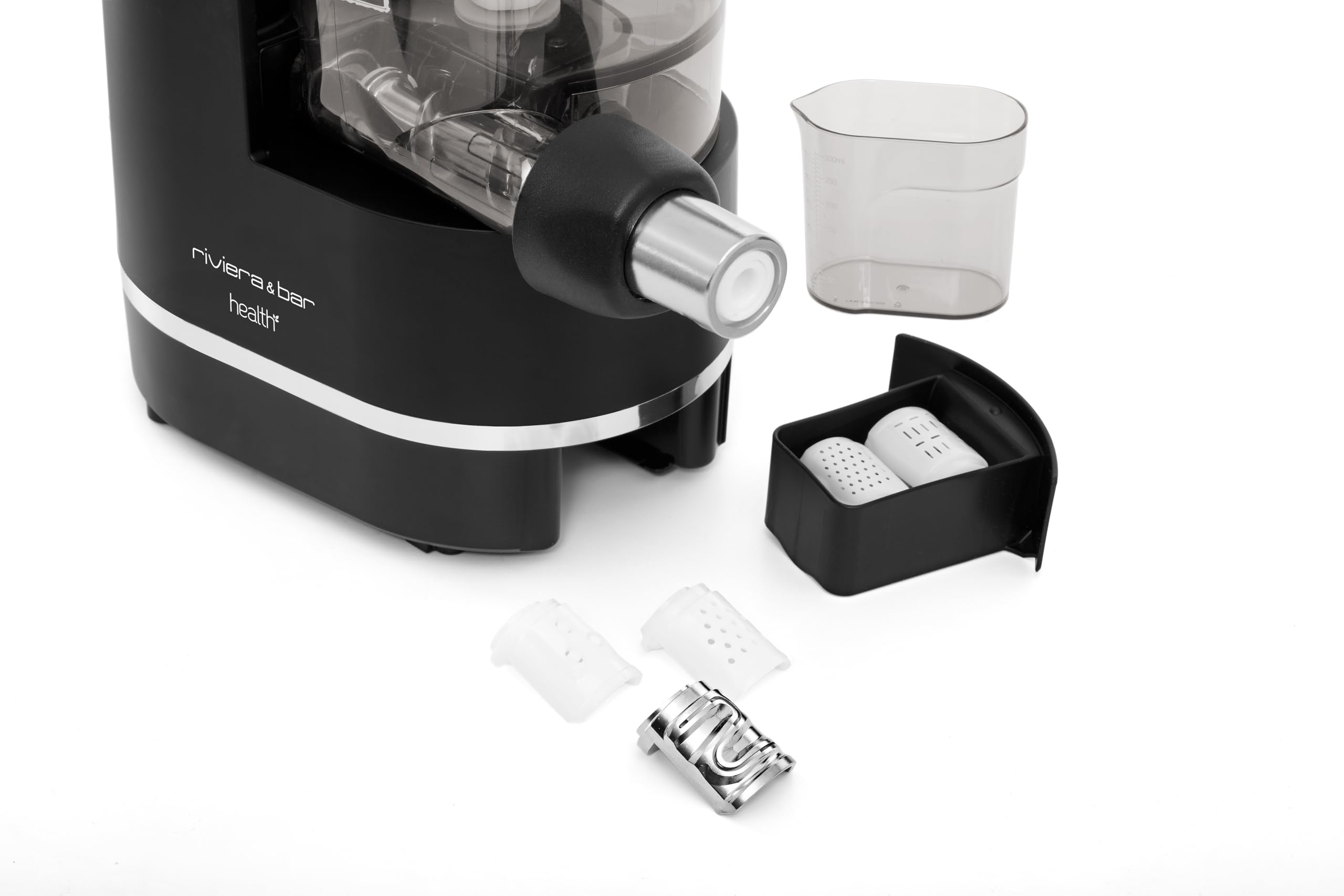 riviera&bar Machine à Pâtes - Balance Intégrée, 220W, 2 Programmes Automatique/Semi-Automatique - 8 Types de Pâtes, Programme Sans Gluten - Sécurité Avancée, Nettoyage Facile - Noir