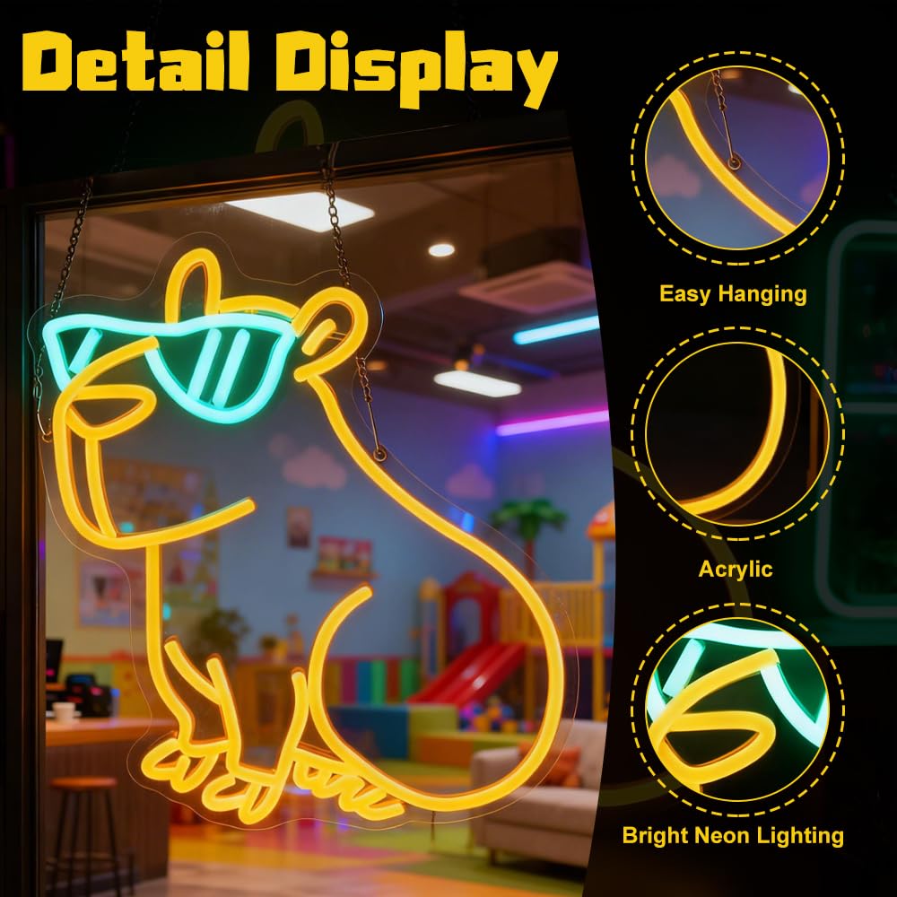 Neon Capybara, Neon LED Kapibara, panel świetlny kapibara ze ściemniaczem USB, do pokoju dziecięcego, dekoracja ścienna
