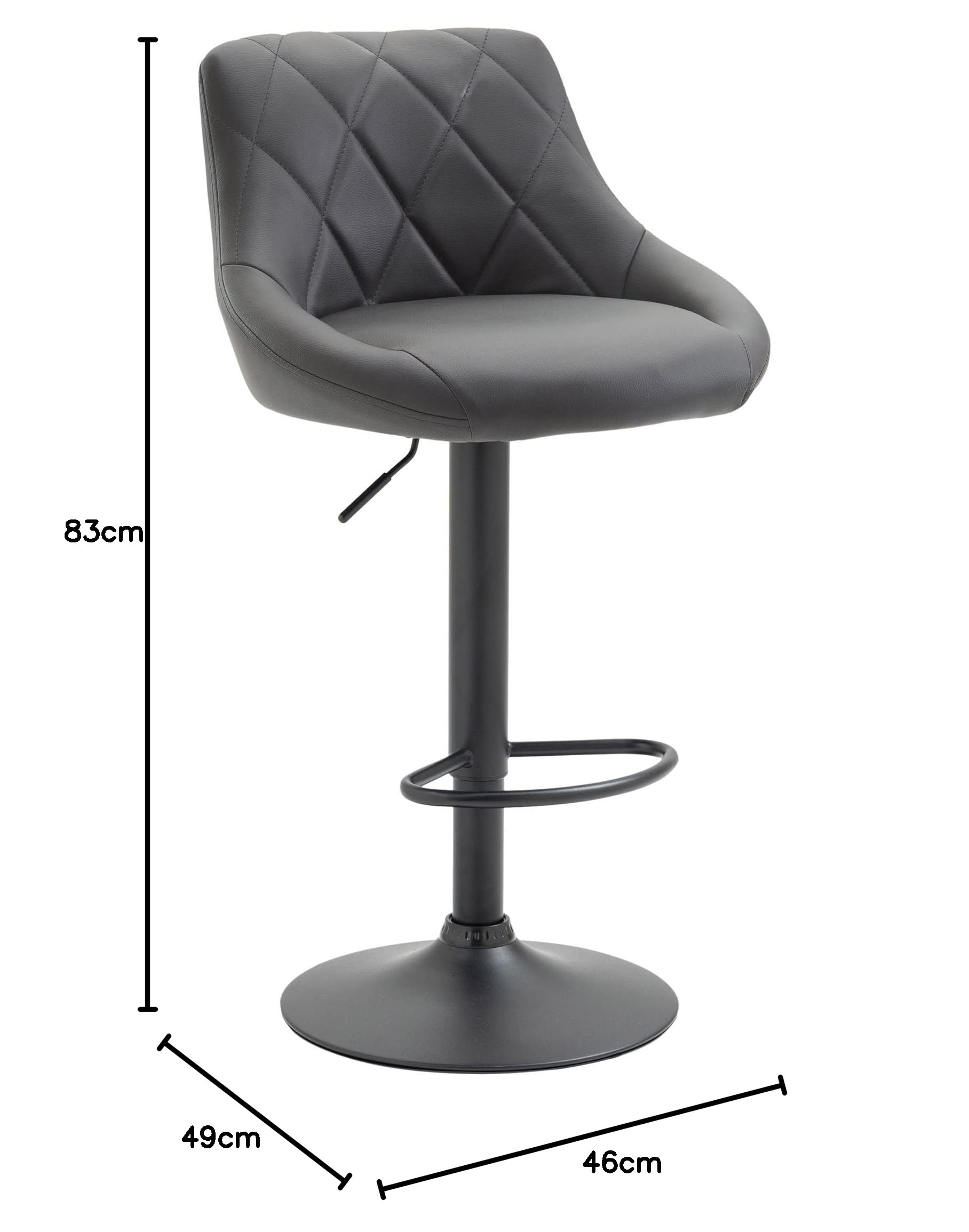 CLP Tabouret De Bar Réglable en Hauteur Lazio Similicuir I Chaise Hauteur De Bar Confortable avec Dossier Et Repose-Pied I Réglable Pivotant, Couleur:Gris, Couleur du Cadre:Noir