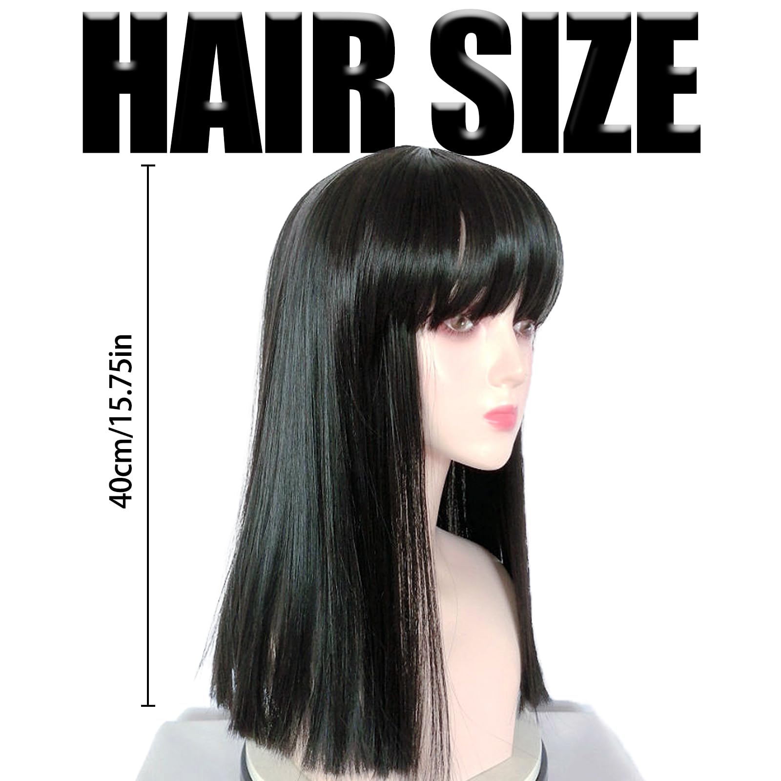 Black Straight Bob Wig with Flat Bangs for Women - Synthetic Hair Cosplay Halloween Fancy Dress - Image 4
