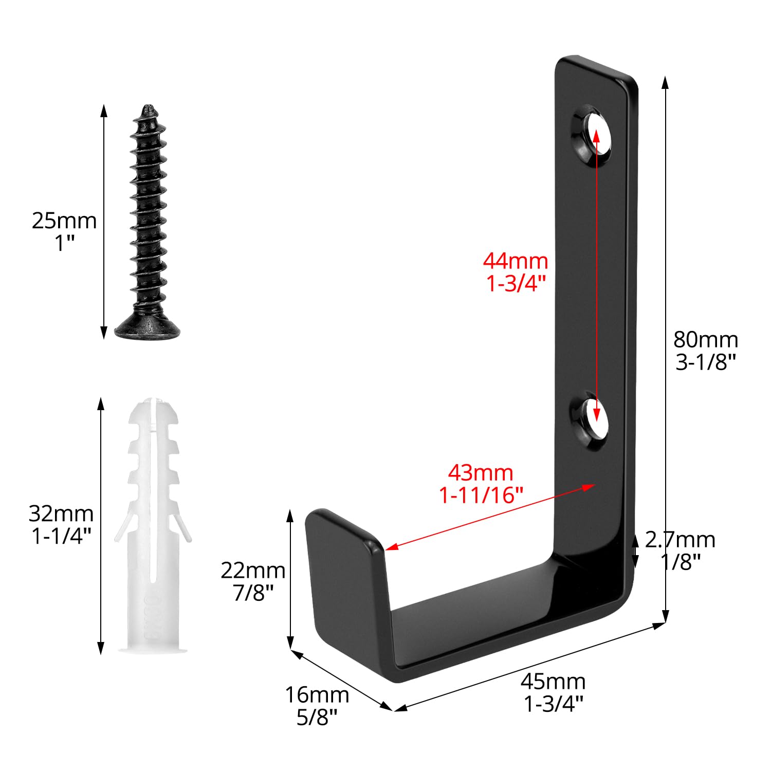 QWORK® Lot De 4 Crochets Muraux Robustes En Acier Au Carbone En