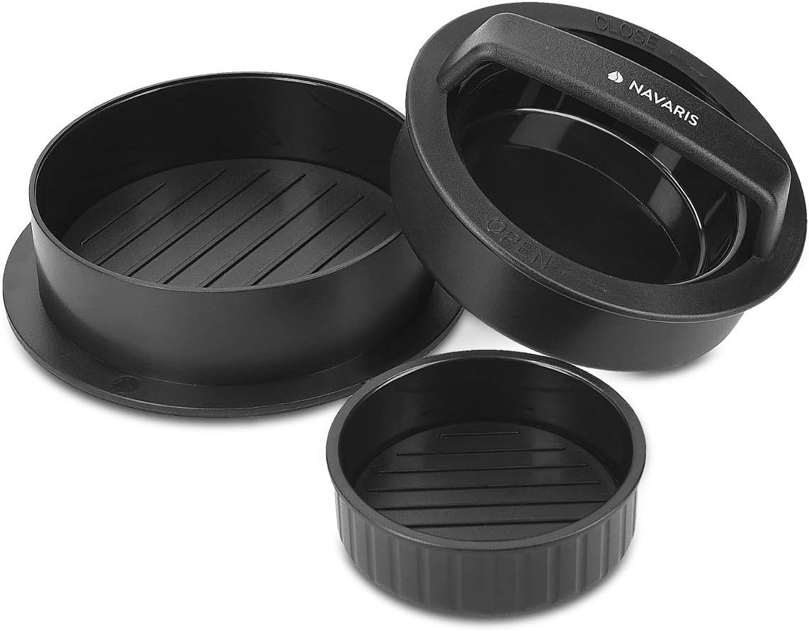 Navaris2-in-1 Burger Press Kit - Stuffed Hamburger Patty Maker for Homemade Meat or Veggie Burgers - Slider Press Shaper Set for Picnic, BBQ, Party