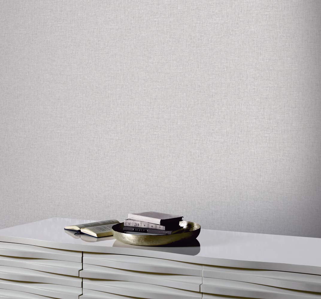 Arthouse Light Grey Textured Linen Wallpaper - Subtle Sheen Bounces Light Back Into The Room - Designed to Look Like Fabric - Feature Wall or All Over - Great Wallpaper Choice for Any Room - 676006