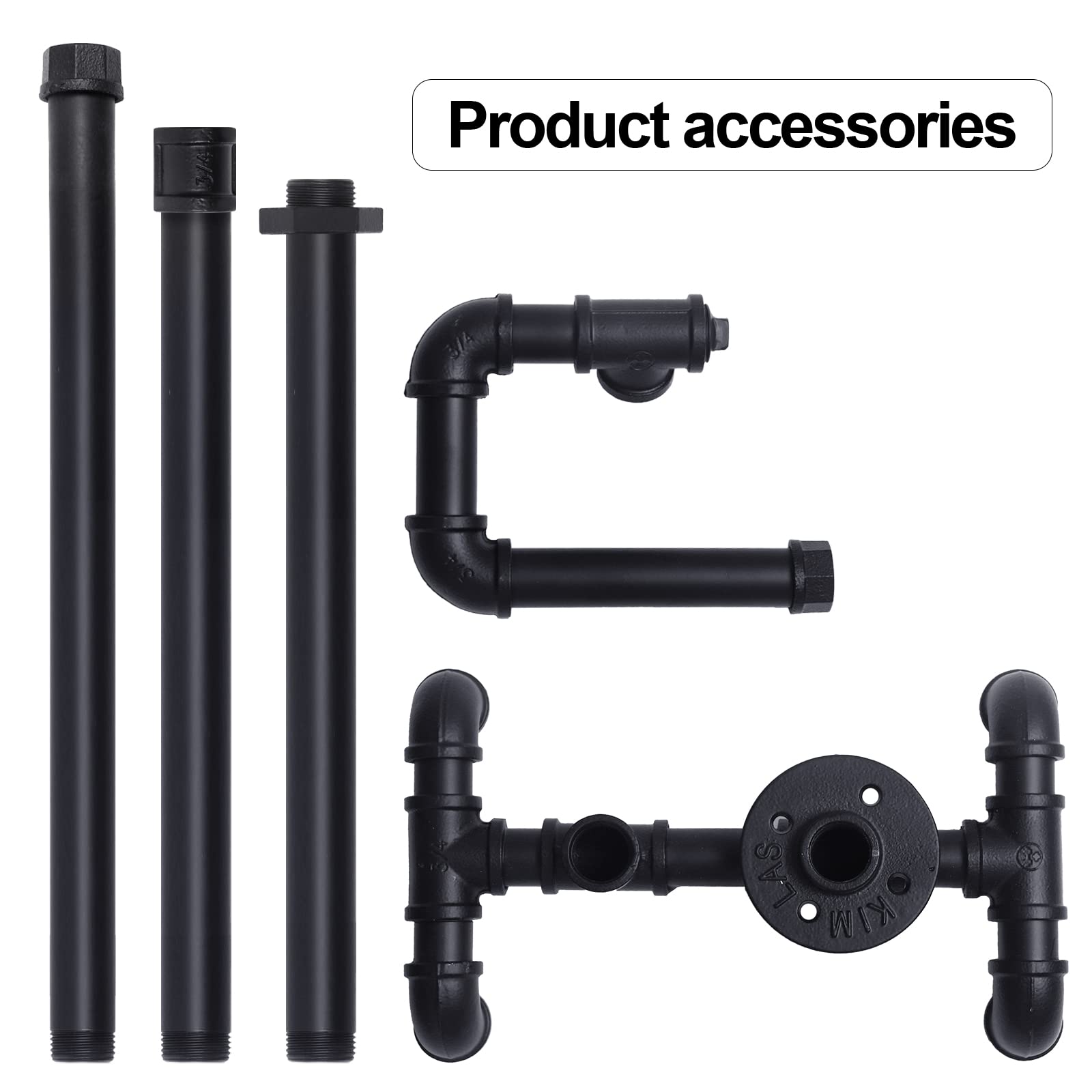 HouseAid Free Standing Industrial Pipe Toilet Paper Holder for Bathroom, Stand Rustic Iron Toilet Roll Holder with Reserve, Vintage Style, Matte Black