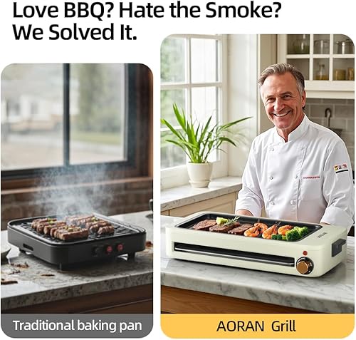Miniatura 3 de AORAN - Parrilla eléctrica para interiores, barbacoa sin humo de 1700 W, olla caliente y plancha con 4 herramientas gratuitas, control de