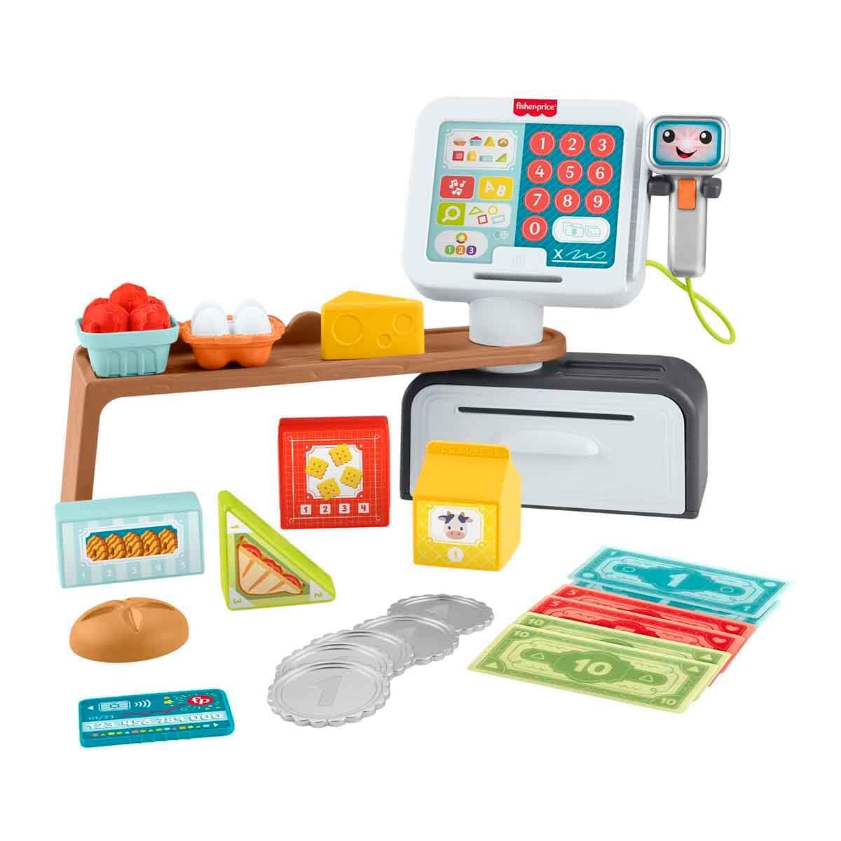 Fisher-Price Eğlen ve Öğren Market Kasası oyun seti, birden fazla dil desteğiyle yürüme çağındaki 2 yaş ve üzeri çocuklar için 20 parça içeren, JGW99