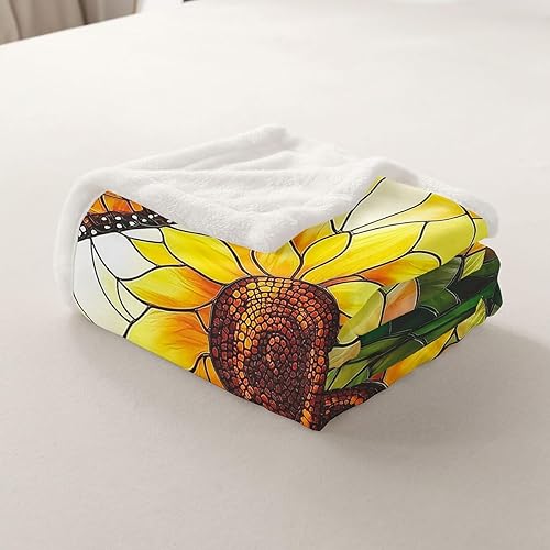 Miniatura 6 de Farmhouse Sunflowers Fleece Flannel Blanket,Wild Flowers Butterfly Bed Sofa Couch Blanket,60"x80",Watercolor Natural Plants Fuzzy Soft Fleece Throw