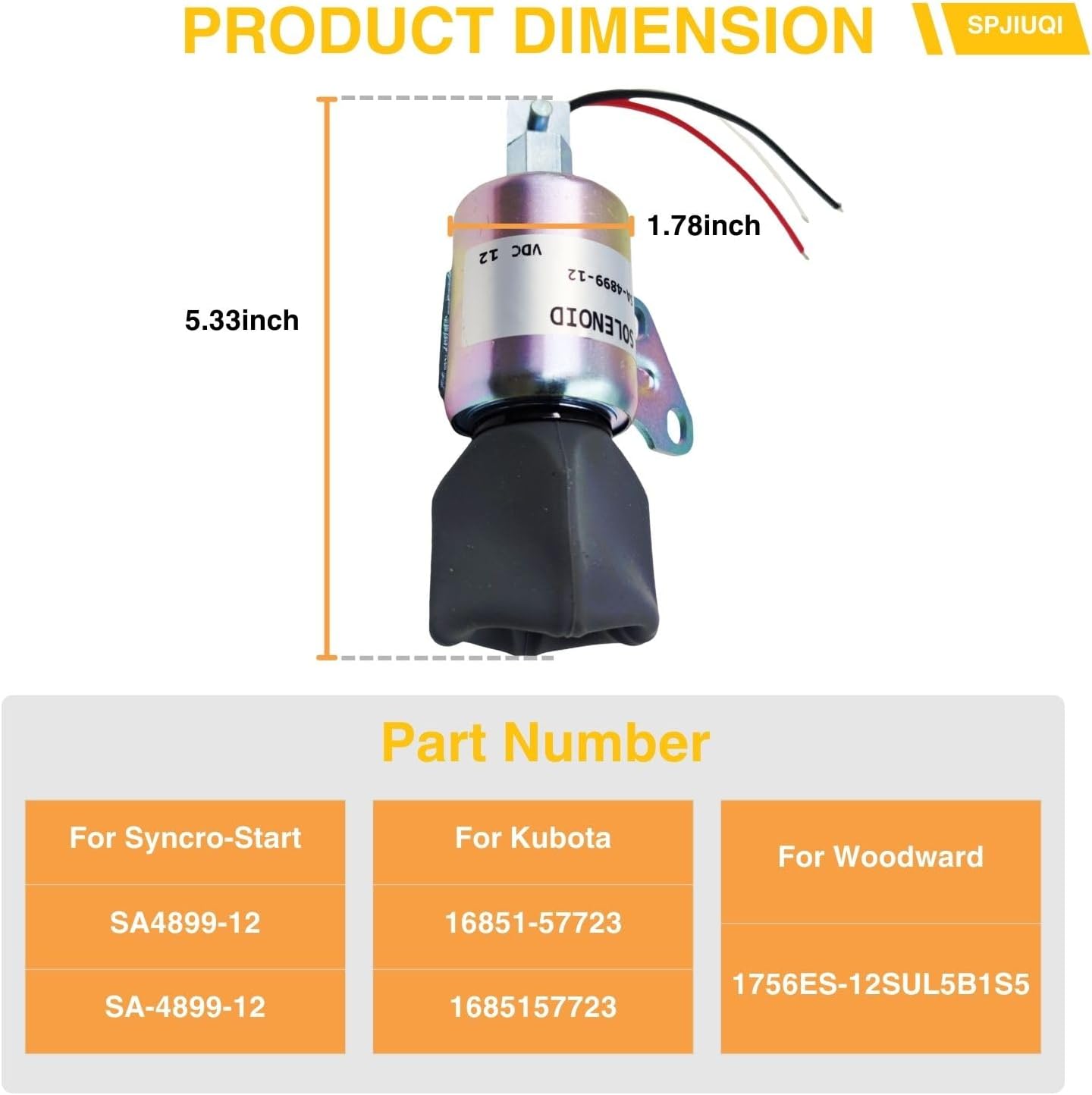 12V Fuel Shut Off Stop Solenoid SA-4899-12 16851-57723 1756ES-12SUL5B1S5 Fits Kubota D722 D902 Z482 Engine