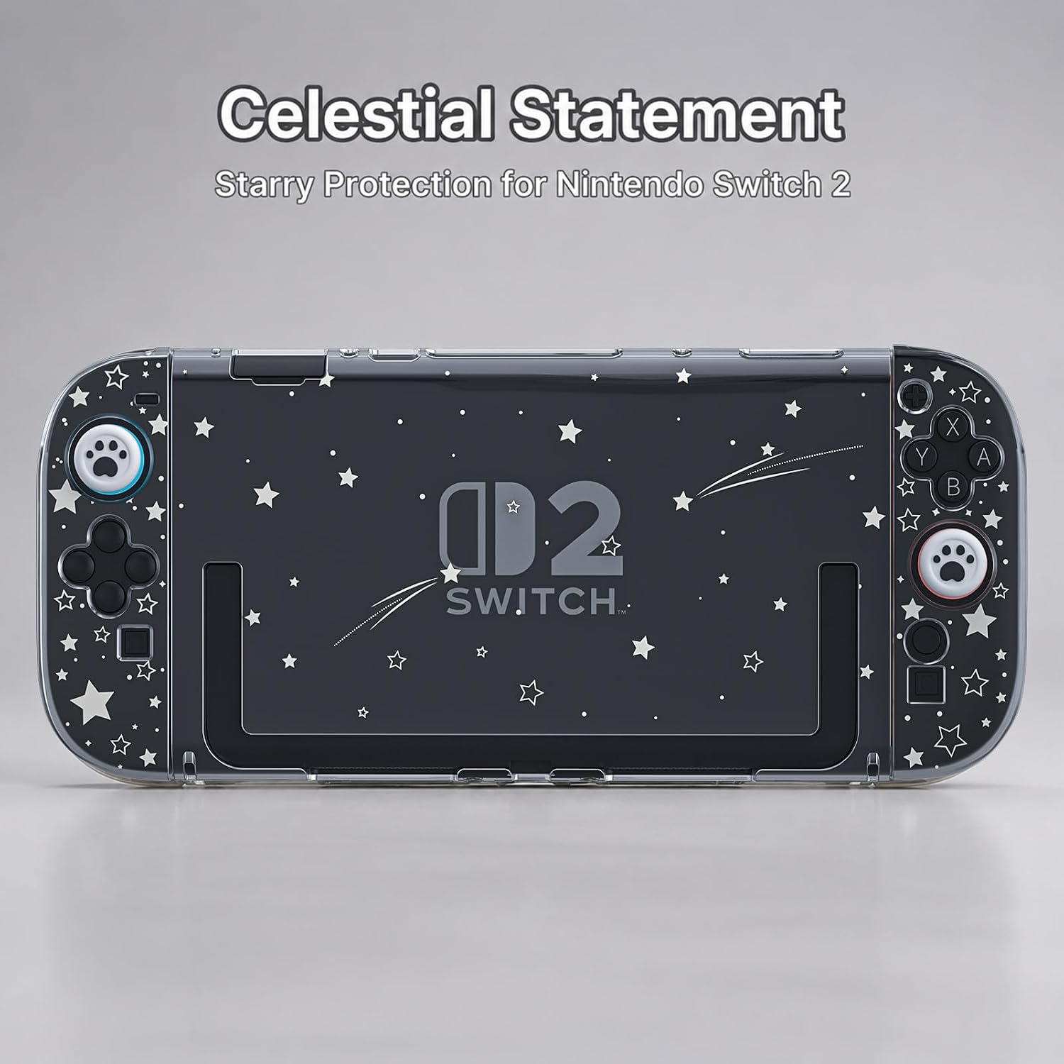NANANINO Star Switch 2 - Funda protectora compatible con Switch 2, cubierta trasera de policarbonato duro transparente y fundas Joy-Con de TPU, carcasa protectora acoplable con 1 protector de pantalla - Detalles gráficos, modelado de personajes y ambientación