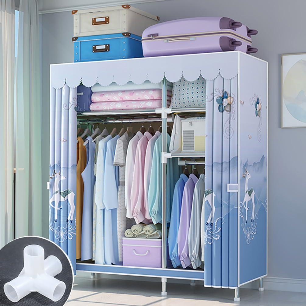 Armario portátil, Armario Plegable con Barra para Colgar, 123x45x170CM Organizador de Almacenamiento para Armario de Ropa para Dormitorio, Armario de Lona de Tela Resistente y Duradera
