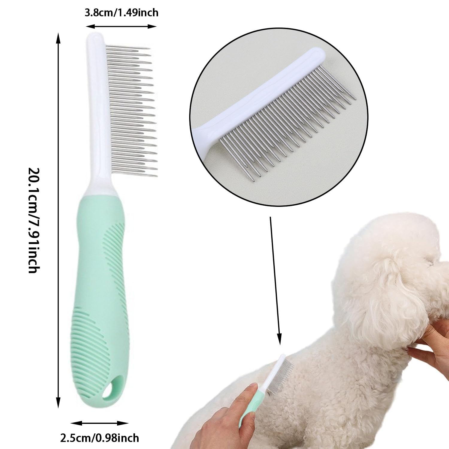 1PC Professional Pet Grooming Comb, Stainless Steel Detangling Brush for Long-Haired Dogs & Cats - Image 2