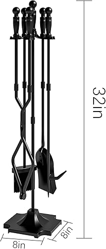 Miniatura 3 de Fire Beauty Herramientas para chimenea, juego de 5 piezas de accesorios para fuego, soporte para estufa de leña, mango de hierro forjado, soporte