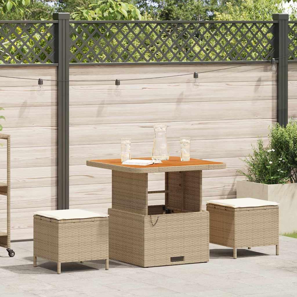 Salon de jardin beige en polyrotin et acacia massif pour terrasse élégante