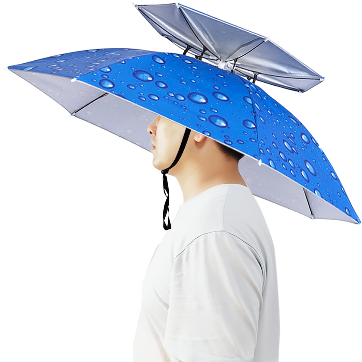 Bocampty Umbrella Hat, 37 inch Fishing Umbrella Hat Hands Free Foldable UV Protection Umbrella Cap Adjustable Headwear for Fishing Golf Camping Beach